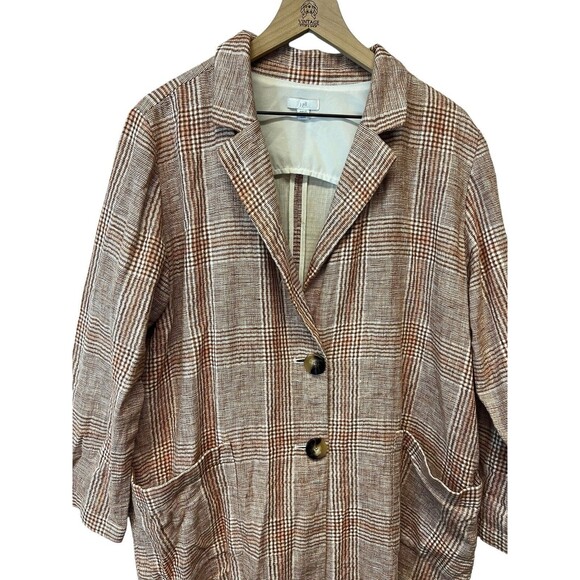 J. Jill Blazer Jacket Linen Blend Women's Harper Henna Plaid Oversized Petite L - Picture 3 of 14